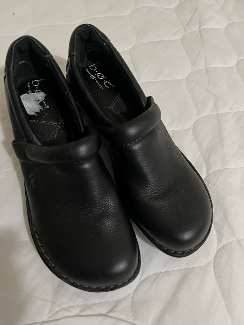 b.o.c. Black Leather Slip-On Clogs with Padded Collar